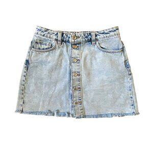 Zara Front Button Washed Denim Mini Skirt, Size S